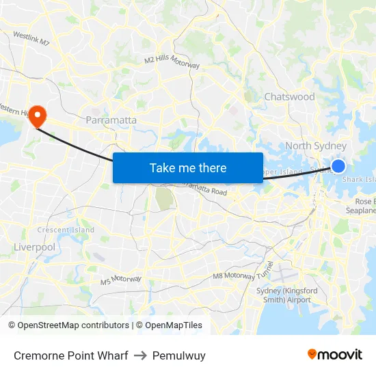 Cremorne Point Wharf to Pemulwuy map