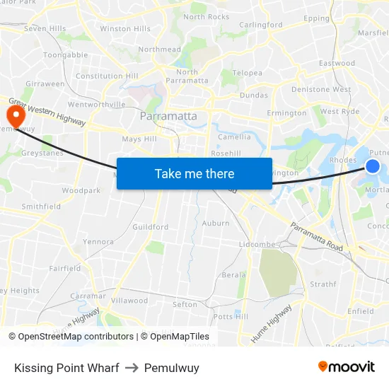 Kissing Point Wharf to Pemulwuy map