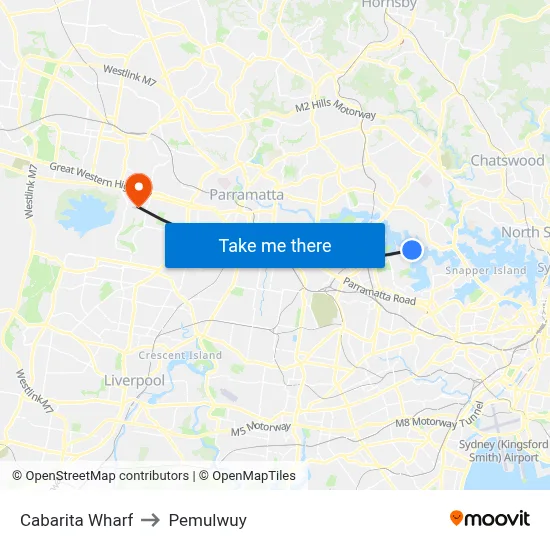 Cabarita Wharf to Pemulwuy map