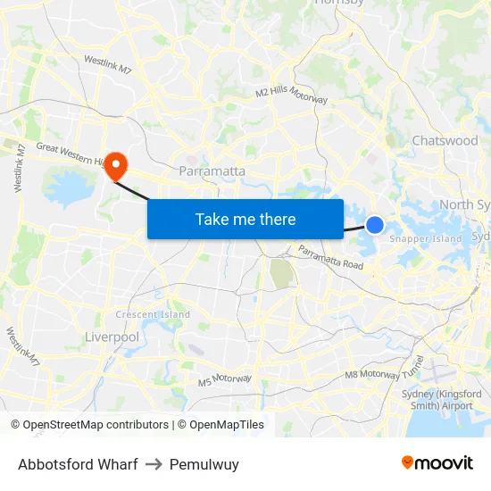 Abbotsford Wharf to Pemulwuy map