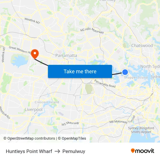 Huntleys Point Wharf to Pemulwuy map