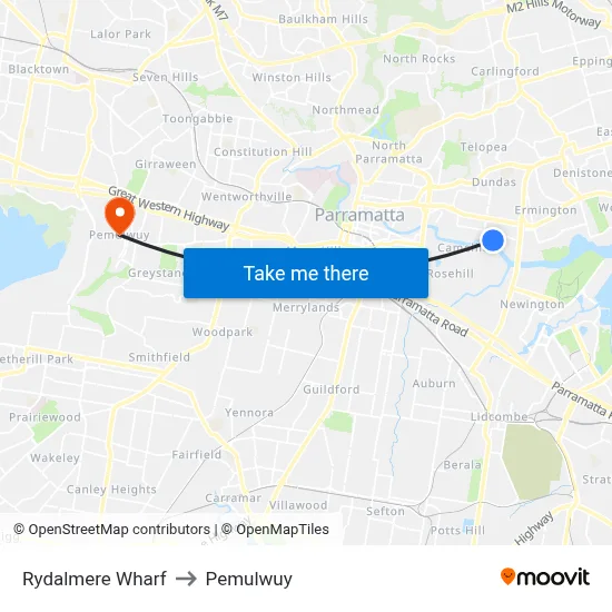 Rydalmere Wharf to Pemulwuy map