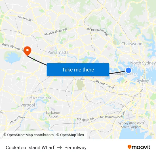 Cockatoo Island Wharf to Pemulwuy map