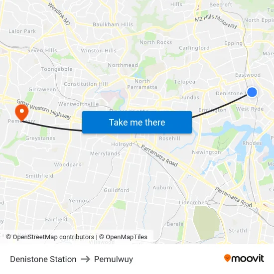 Denistone Station to Pemulwuy map