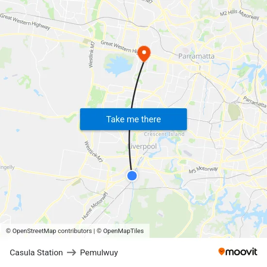 Casula Station to Pemulwuy map
