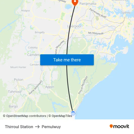 Thirroul Station to Pemulwuy map