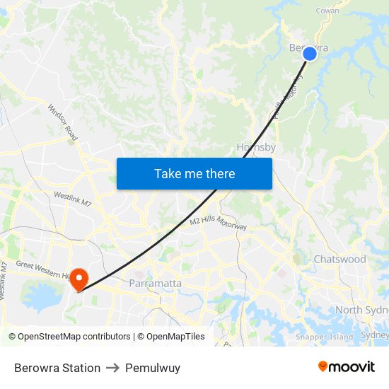 Berowra Station to Pemulwuy map