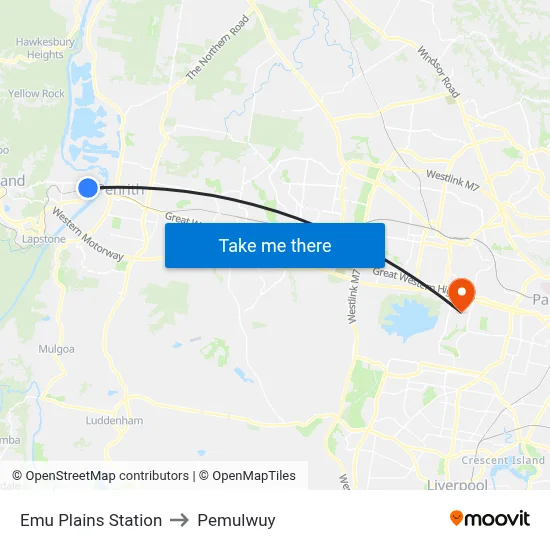 Emu Plains Station to Pemulwuy map