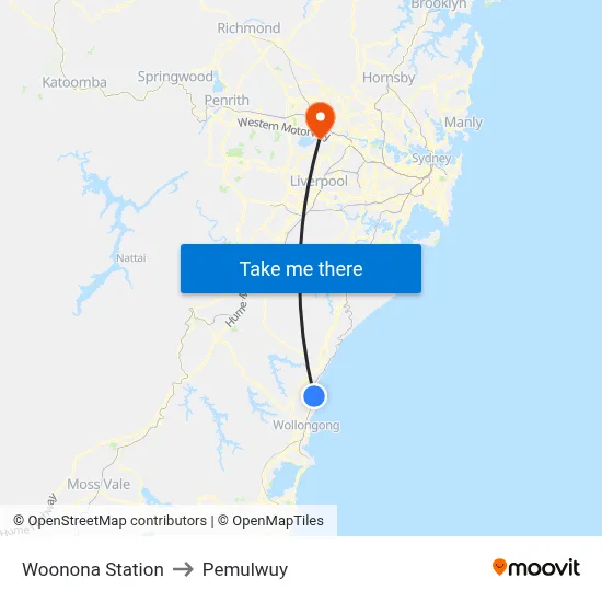 Woonona Station to Pemulwuy map