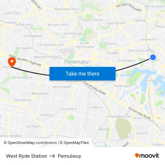 West Ryde Station to Pemulwuy map