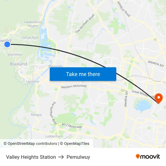 Valley Heights Station to Pemulwuy map