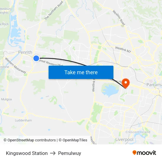 Kingswood Station to Pemulwuy map