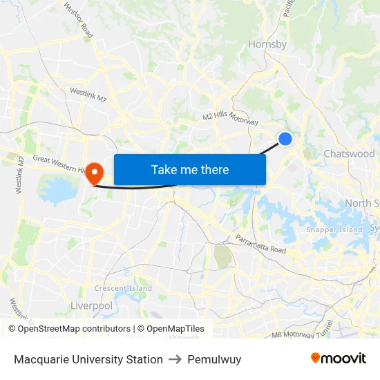 Macquarie University Station to Pemulwuy map