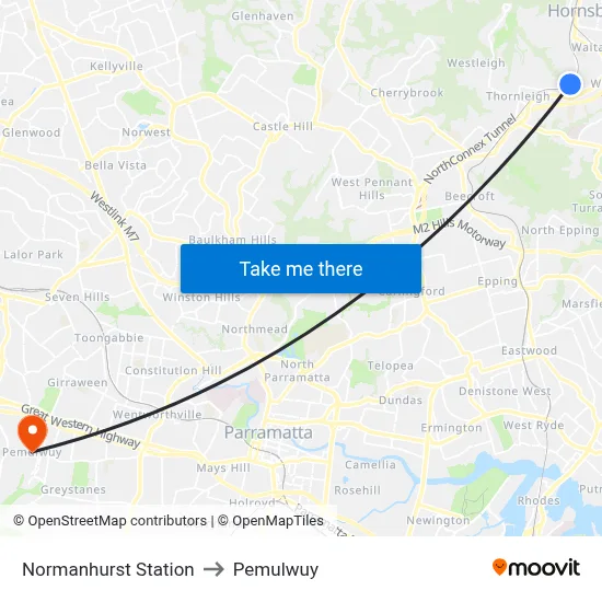 Normanhurst Station to Pemulwuy map