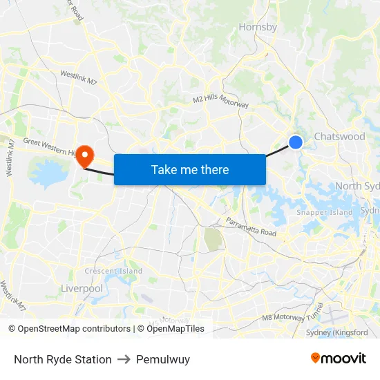 North Ryde Station to Pemulwuy map