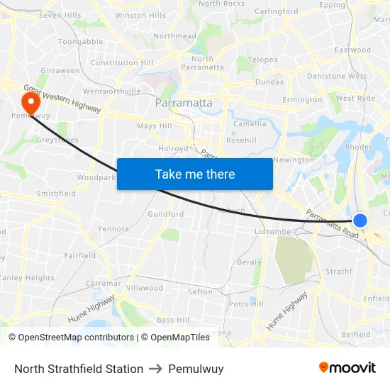 North Strathfield Station to Pemulwuy map