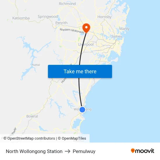 North Wollongong Station to Pemulwuy map