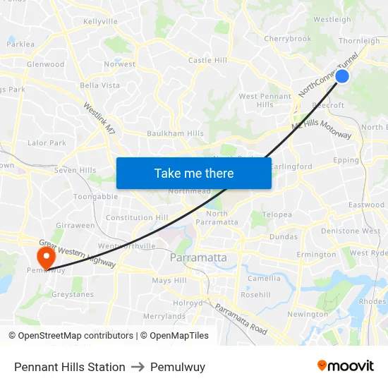 Pennant Hills Station to Pemulwuy map
