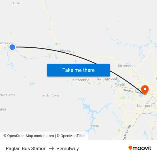 Raglan Bus Station to Pemulwuy map