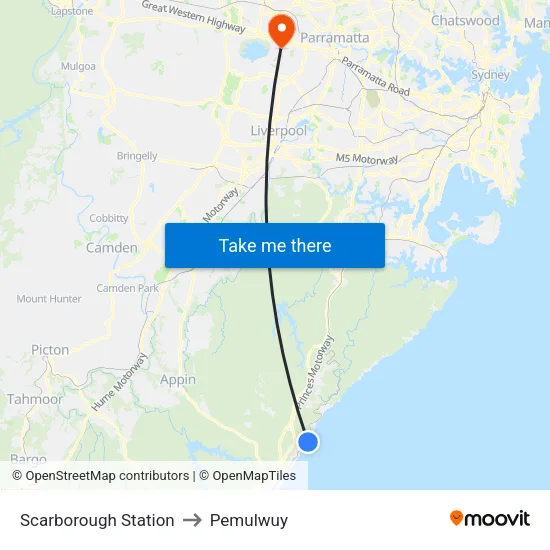 Scarborough Station to Pemulwuy map