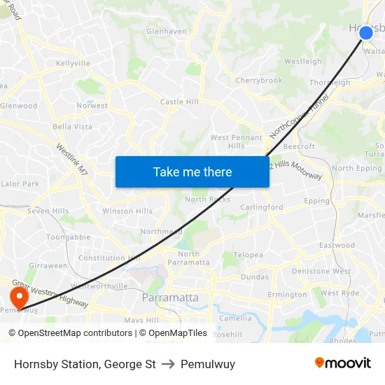 Hornsby Station, George St to Pemulwuy map