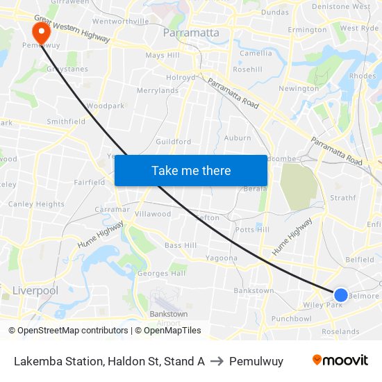 Lakemba Station, Haldon St, Stand A to Pemulwuy map