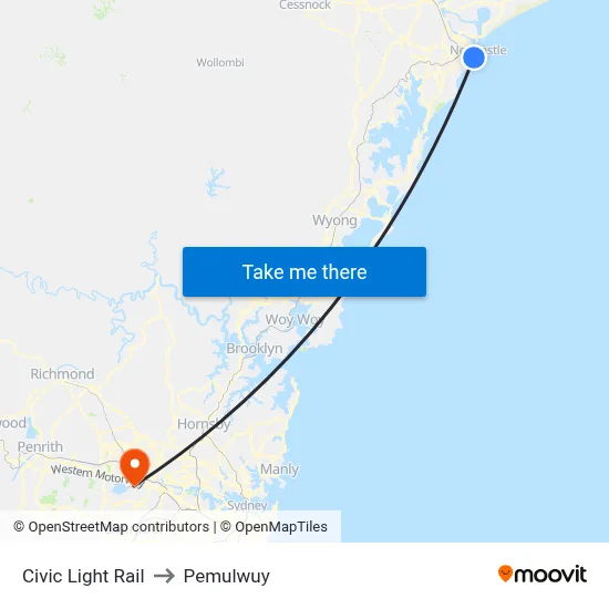 Civic Light Rail to Pemulwuy map
