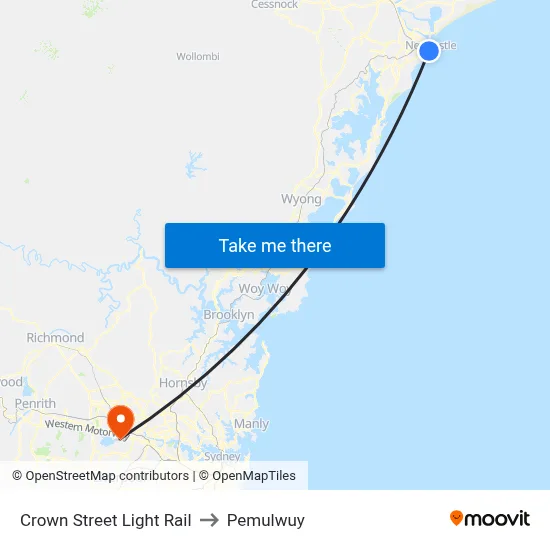 Crown Street Light Rail to Pemulwuy map