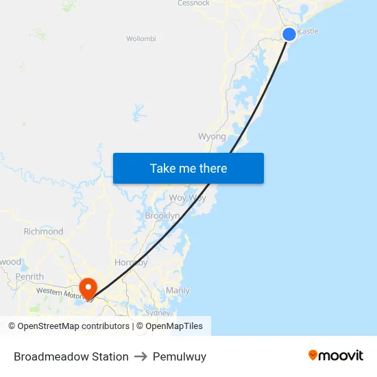 Broadmeadow Station to Pemulwuy map