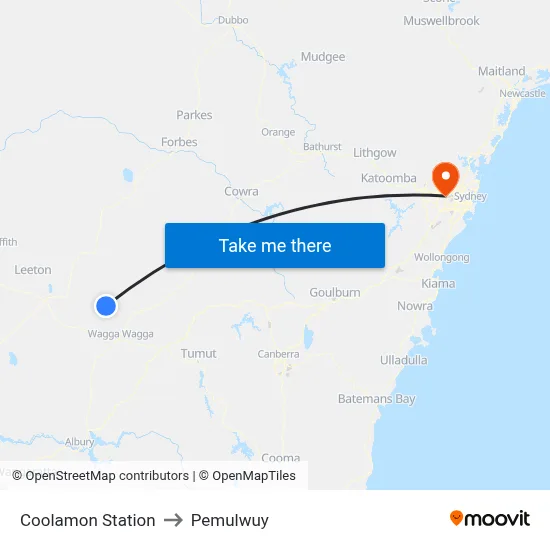 Coolamon Station to Pemulwuy map