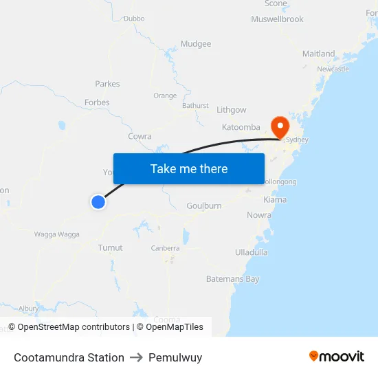 Cootamundra Station to Pemulwuy map