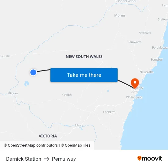 Darnick Station to Pemulwuy map