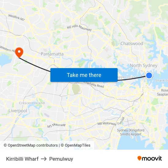 Kirribilli Wharf to Pemulwuy map