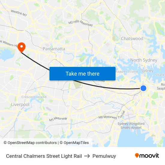 Central Chalmers Street Light Rail to Pemulwuy map