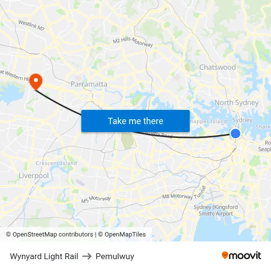 Wynyard Light Rail to Pemulwuy map