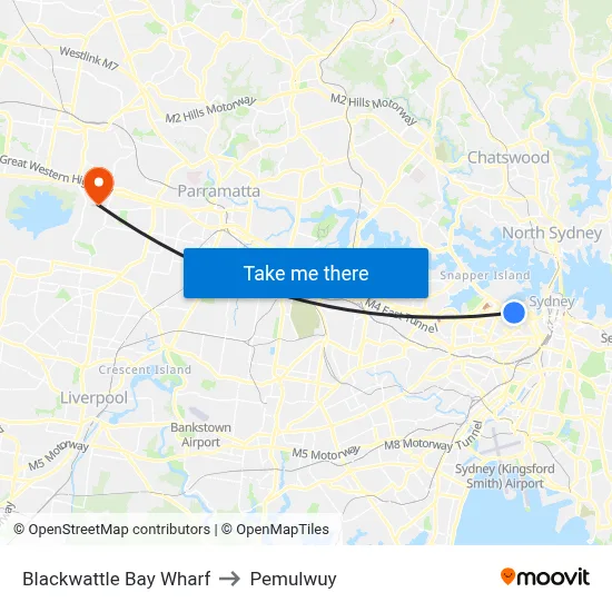 Blackwattle Bay Wharf to Pemulwuy map