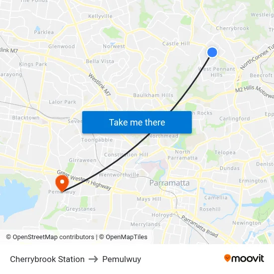 Cherrybrook Station to Pemulwuy map