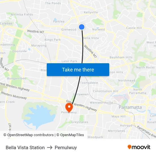 Bella Vista Station to Pemulwuy map