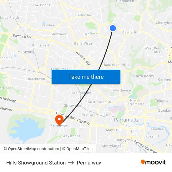 Hills Showground Station to Pemulwuy map