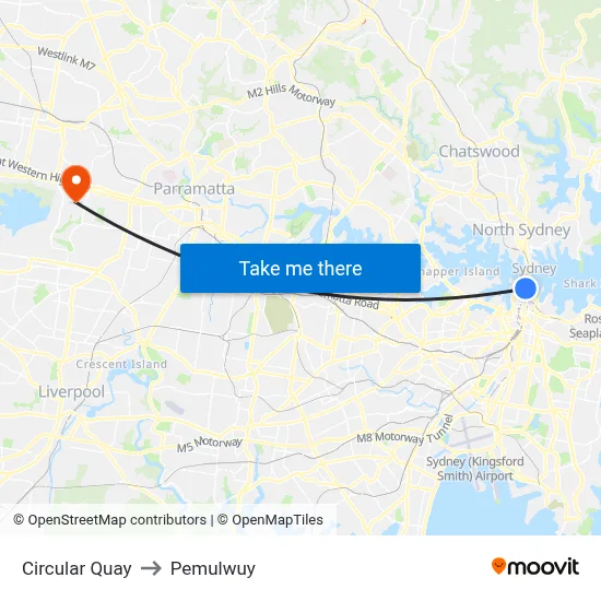 Circular Quay to Pemulwuy map