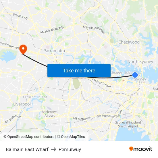 Balmain East Wharf to Pemulwuy map