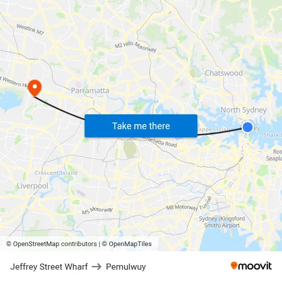 Jeffrey Street Wharf to Pemulwuy map