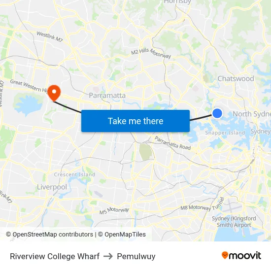 Riverview College Wharf to Pemulwuy map