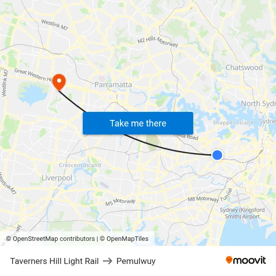 Taverners Hill Light Rail to Pemulwuy map