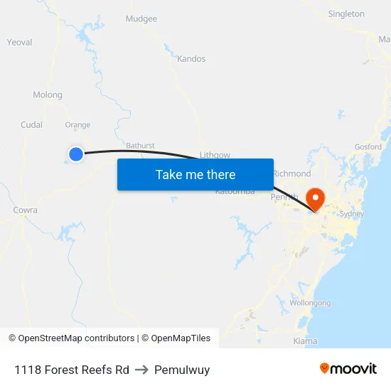 1118 Forest Reefs Rd to Pemulwuy map