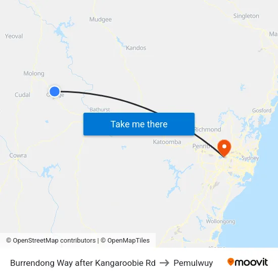 Burrendong Way after Kangaroobie Rd to Pemulwuy map
