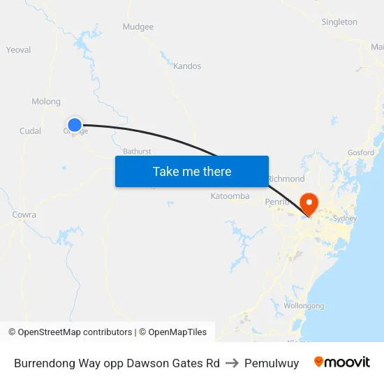 Burrendong Way opp Dawson Gates Rd to Pemulwuy map