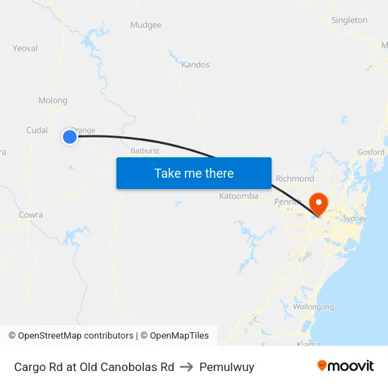 Cargo Rd at Old Canobolas Rd to Pemulwuy map
