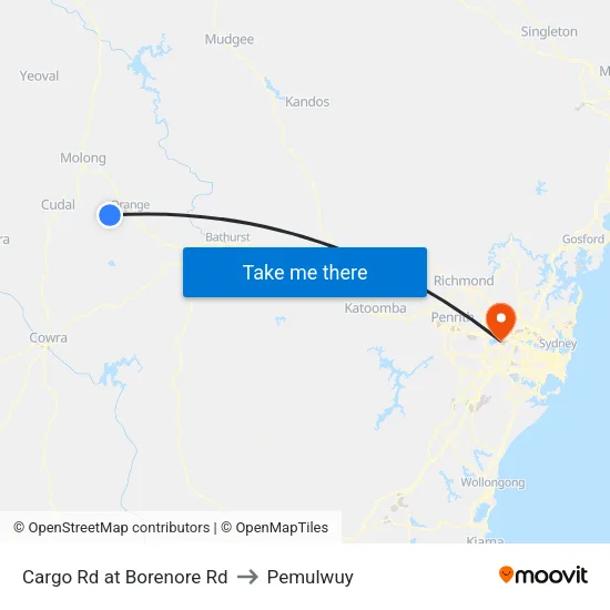 Cargo Rd at Borenore Rd to Pemulwuy map