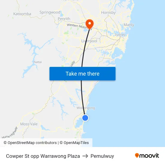 Cowper St opp Warrawong Plaza to Pemulwuy map